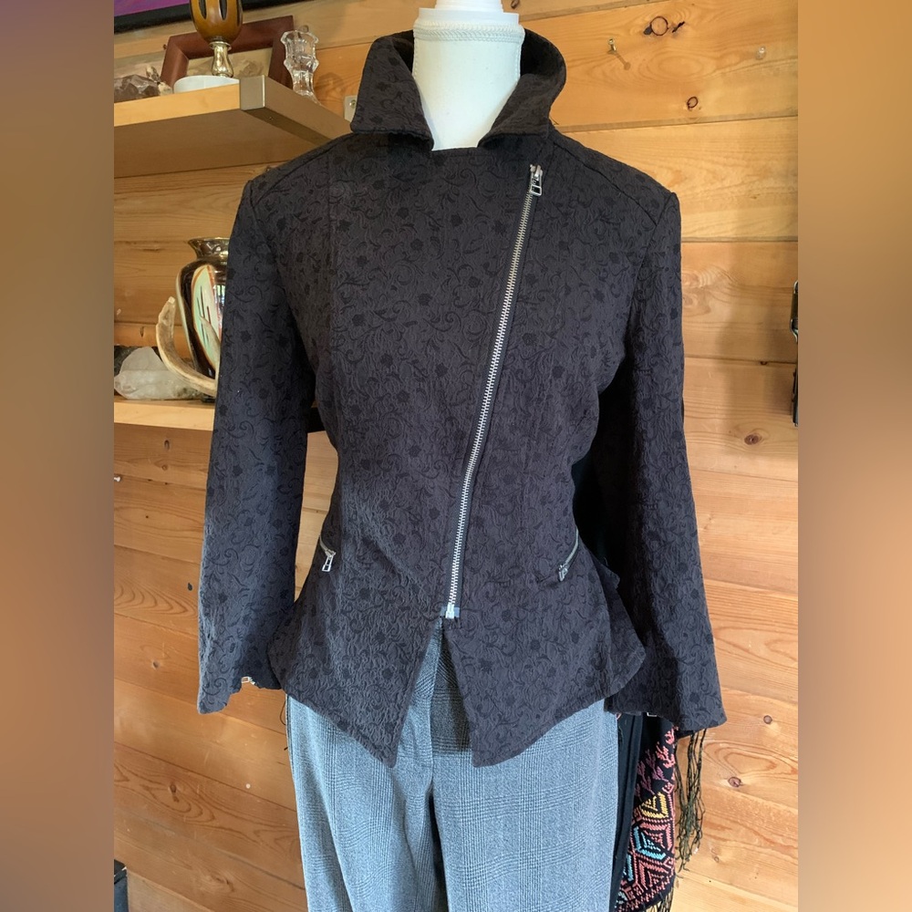 Renuar Black Textured Women's Blazer Pockets Dark Academia Preppy Vampire Witchy